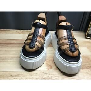 Circus NY by Sam Edelman Platform Sandals Women's 6.5 Black White Buckle Comfort